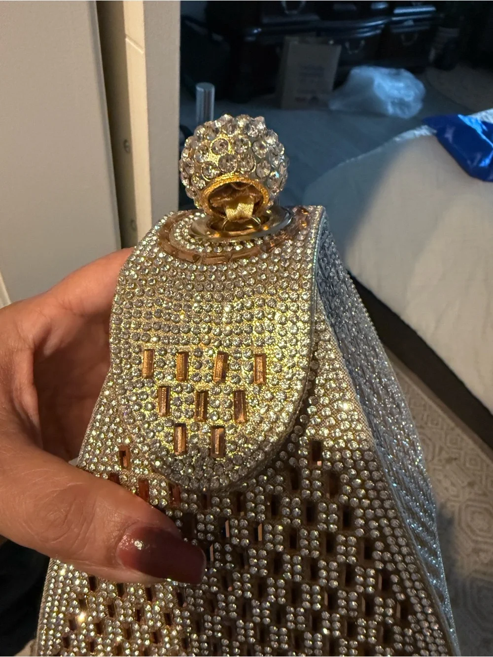 Crystal Embellished Gold Evening Bag